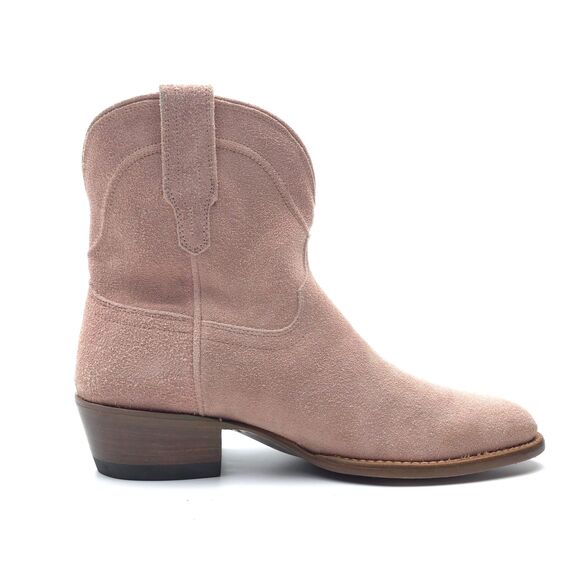 TECOVAS The Lucy Western Ankle Boots Rose Suede Pink Y2k Cowgirl Block Heel Boho - Picture 2 of 10